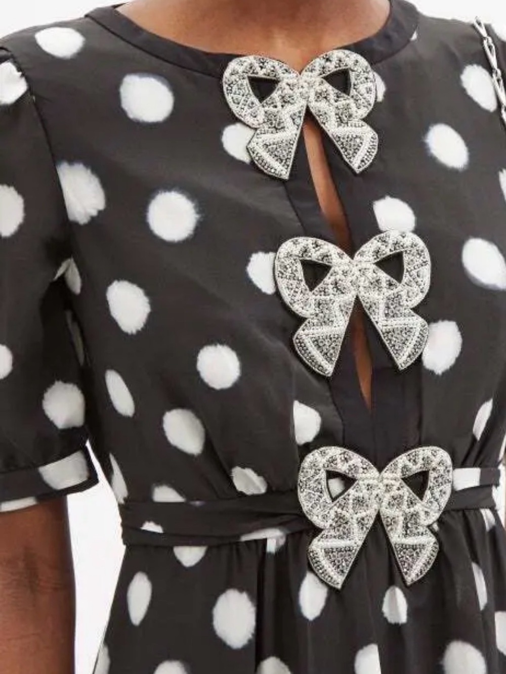 SALONI Black and White Polka Dot Dress with Jeweled Bows NWT - Picture 1 of 10